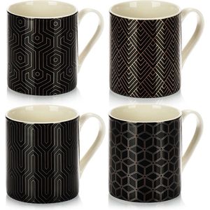 4-delige koffiemokset in moderne Art Deco stijl - keramische koffiemok - koffiepot, ook voor thee en glühwein