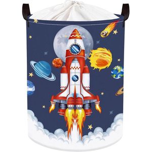 Planetenslinger rakettenstart kinderwasmand voor jongens - Meteorietblauw speelgoed kleding opbergmand voor kinderkamer 36 x 45 cm