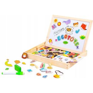 Ecotoys 2 in 1 dubbelzijdig magnetisch speelbord - 176 delig met accessoires - Houten puzzel voor kinderen - Spelenderwijs leren - Educatief speelgoed
