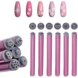 Allecto - Premium - Nagelstempel Pen Set - 6 Stijlen - Bloem Ontwerp