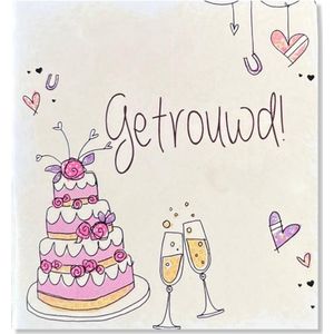 Getrouwd! Huwelijk wenskaart Getrouwd! - 11x12cm - Gevouwen kaart inclusief envelop - Huwelijkskaart