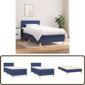 vidaXL Boxspring - Blauw - 90x200 cm - Inclusief Matras Boxspringbed - Boxspring - Slaapkamerinrichting - Tweepersoonsbed - Bed Met Hoofdbord