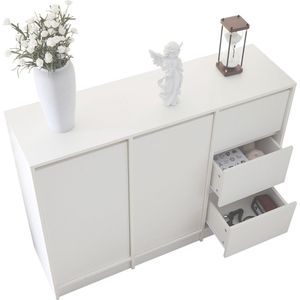 Merax Modern Sideboard Dressoir Schoenenkast met Grote Opbergruimte - 2 Deuren en 3 Laden met Verstelbare Plank - 120x90x35 cm – Wit