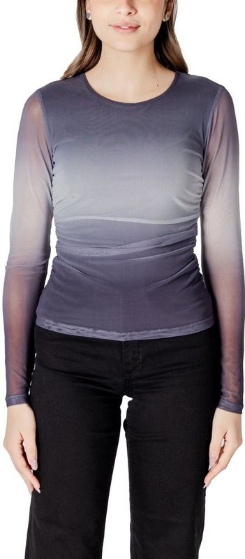 Ombre Mesh Long Sleeve Top Wo - Grey Knitwear