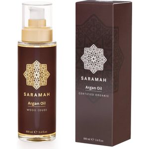SARAMAH® Arganolie & Oud (Wood) 100 ml - Voor haar, huid en gezicht - 100% Puur & Biologisch - Hydraterend, voedend en herstellend - Rijk aan omega 3 en 6, vitamine E en F - Huidolie en Haarolie - Koudgeperst - Moroccan Argan Oil