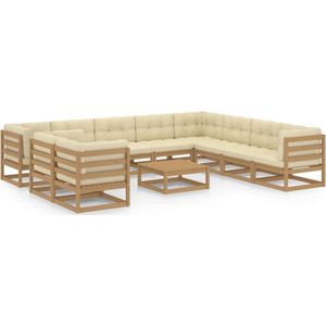 The Living Store Loungeset - Grenenhout - Honingbruin - 70 x 70 x 67 cm - Inclusief kussens