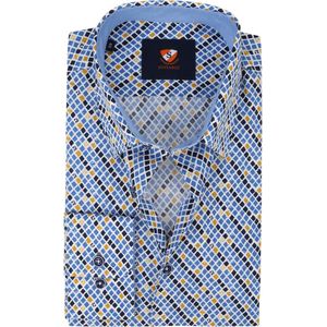 Suitable - Overhemd Ruit Blauw Geel - 40 - Heren - Modern-fit