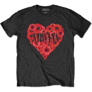 Nirvana - Poppy Heart Heren T-shirt - 2XL - Zwart
