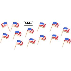 144x Cocktailprikker wapperende vlag USA - cocktail prikker vlag amerika usa landen kaas worst eten thema feest festival