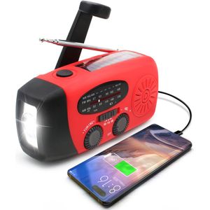Noodradio met handzwengel en LED-zaklamp voor noodgevallen, draagbare AM/FM NOAA-weerradio met 2000 mAh powerbank, telefoonoplader, USB-oplaadbaar en op zonne-energie voor kamperen en noodgevallen