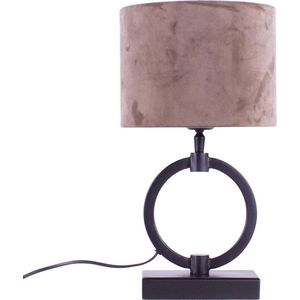 Tafellamp ring met velours kap Davon | 1 lichts | bruin / taupe / zwart | metaal / stof | Ø 15 cm | 37 cm hoog | modern / sfeervol design