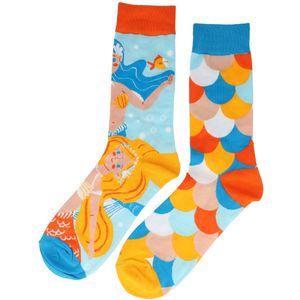 Sokken Katoen - Zeemeermin Print - Blauw Oranje Beige Wit - Maat 38-45