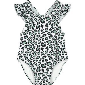 Supercute badpak dierenprint met drukknopen panterprint wit met gekruiste bandjes maat 68 - 74