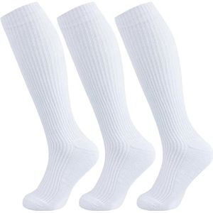Dairy 3 paar - Sportsokken - Kuitsokken tot over de knie - Hoge stretch sokken voor herfst en winter - Compressiesokken Vormgevende beensokken Europese stijl - Hardloopsokken (L/XL (maat 39-45)，Wit)