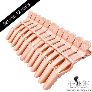 Haar in Stijl® | 12 stuks Poeder Roze Lange Krokodillen Haarklem | Duck Bill Extra Sterk voor Dik Haar Clips Extra Strong Crocodile Alligator Hairclips Verdeelklem