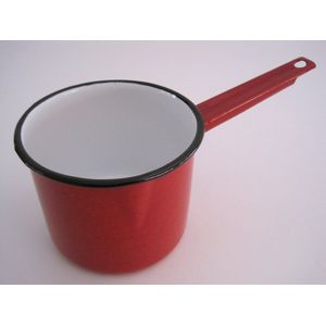 Emaille steelpan met schenktuitje - Ø 14 cm - 1,75 liter - rood gespikkeld