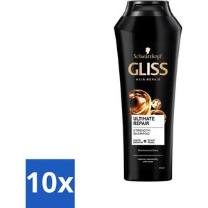 10 x Gliss - Shampoo - Ultimate Repair - Voor Intensief Herstel - 250 ml - Keratine Shampoo - Zwarte Parel Extract - Gliss Ultimate Repair