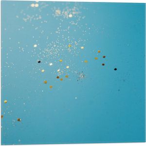 Vlag - Gouden Glitters in Blauw Water - 50x50 cm Foto op Polyester Vlag