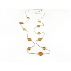 Zilveren halssnoer halsketting collier Model Pret a Porter gezet met gele stenen