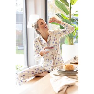 Doorknoop dames pyjama Hajo bloemen - Wit - Maat - 36/38