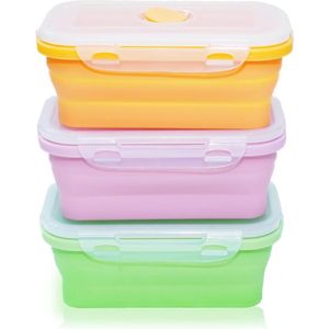 iliconen opvouwbare containers, verpakking van 3 lunchtrommel, voedselveilige siliconen, opvouwbaar, herbruikbaar, inklapbaar, veilig voor op de camping, op reis, 800 ml, roze, oranje, groen