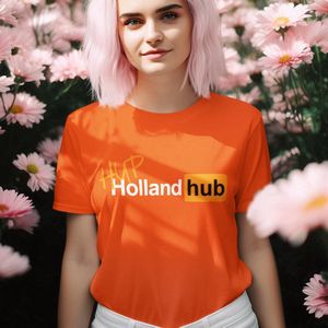Dames Oranje Koningsdag T-shirt - Maat L - Hup Holland Hub