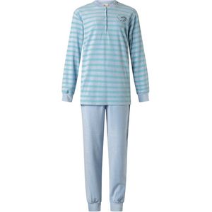 Lunatex - Badstof Dames Pyjama - Blauw Gestreept - Maat XL