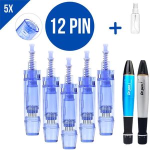 Dermapen Dr.Pen A1 naalden - 12 pin - Microneedling cartidges - Mesotherapie - Vervangende naaldkoppen - Opzetstuk dermapen - Anti-aging - Huidverzorging - Ook geschikt voor Dr.Pen A6/A1/E30/M5/M7/N2/MyM - 5 stuks + Sprayflesje 50 ml per bestelling