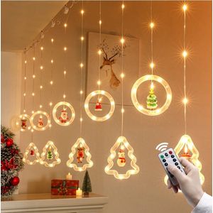 Cliste Christmas 3m LED Kerstverlichting met Ronde en Kerstboom Vorm met Kerstman en vriendjes - Met afstandsbediening - Feestelijke Decoratie voor de Feestdagen - Voor binnen - Kerst - Kerststerren - feest licht gordijn - Warm wit licht
