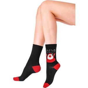 Pretty Polly Sokken - Kerst - Christmas - Dames Kerst Sokken - Design - Kerstman - Santa - One Size - Zwart/Rood