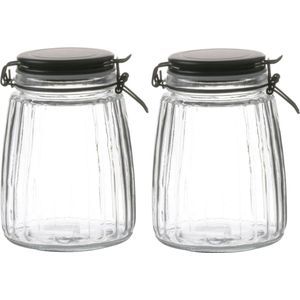 Urban Living Weckpot/inmaakpot - 2x - 1,5L - glas - met beugelsluiting - mat zwarte deksel