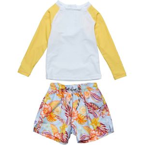 Snapper Rock - UV Zwemset voor baby's - Lange mouw - Boho Tropical - Wit/Geel - maat 18-24 (84-88cm)