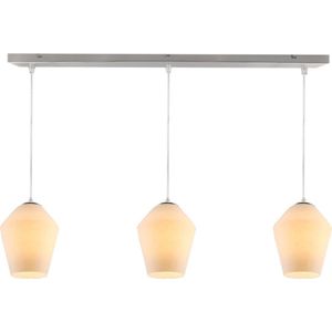 Olucia Gracia - Design Hanglamp - 3L - Glas/Metaal - Chroom;Wit - Rechthoek