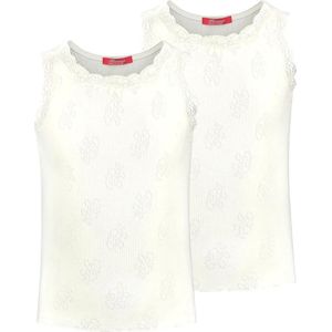 Exclusief Luxueus Kinder nachtkleding Hanssop, Meisjes, Katoenen ondergoed hemden set, twee super luxe zacht ivoor hemden gemaakt in een verfijnd lief bloem ajour katoen met bijpassend ivoor satijnen strikje, maat 152