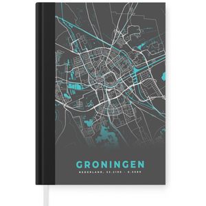 Notitieboek - Schrijfboek - Plattegrond - Groningen - Grijs - Blauw - Notitieboekje klein - A5 formaat - Schrijfblok - Stadskaart