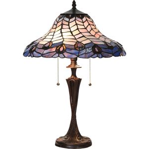 LumiLamp Tiffany Tafellamp Ø 40x60 cm Blauw Paars Glas Tiffany Bureaulamp