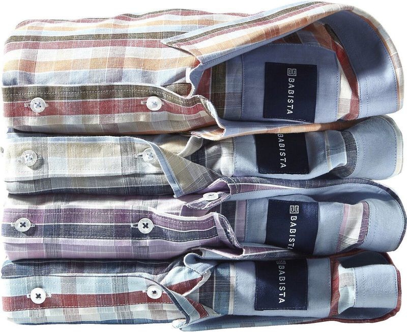 Overhemd - Oranje - NAVOR - Korte Mouwen - Geruit