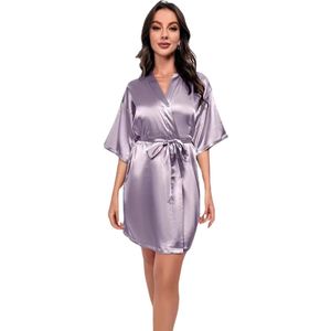 Livano Satijnen Badjas Dames - Kimono - Kamerjas - Satijn - Ochtendjas - Pyjama - Paars - Maat S