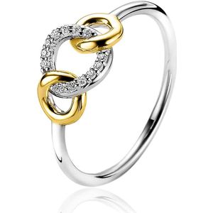 ZINZI zilveren bicolor ring 3 verbonden cirkels wit ZIR2045Y