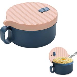 Ramen Bowl Roestvrijstalen Eetstokjes 1200 ml Japanse Soepkom met Deksel - Instant Kom voor Pasta Bento Lunch (Poederblauw)