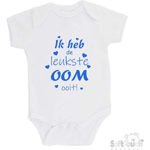 100% katoenen Romper ""Ik heb de leukste OOM ooit!"" Jongens Katoen Wit/blauw Maat 68/74