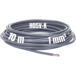 Kalitec 10 meter H05V-K 1 mm² grijze bedradingskabel I kernkabel flexibel I PVC enkeladerig I meeraderig 1mm2 I bedrading fijnaderig I enkele kabel I kabel massief I schakeldraad vlamvertragend