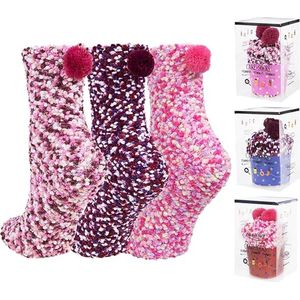 3 paar, (Roze, roze, paars) doe-het-zelf cadeausokken voor dames, pluchen sokken voor meisjes, winterwarme pluche schattige sokken, winterpantoffelsokken, kerstcadeau, met geschenkdoos, cupcakes, Valentijnsdag verjaardagscadeau, herbruikbaar