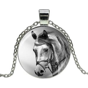 Fako Bijoux® - Ketting - Cabochon - Paardenhoofd - Zwart/Wit