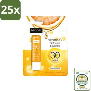 25 x Sence - Soft Care Vitamin C - Lippenbalsem - Hydraterend - 4,3 g - Grootverpakking - Vitamine C Lippenbalsem - Hydraterende Lippenbalsem - Lippen Verzorging - Droge Lippen Herstel - Gezonde Lippen