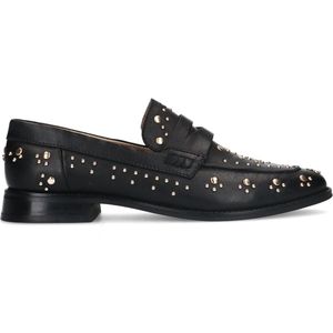 Manfield - Dames - Zwarte leren loafers met goudkleurige studs - Maat 39