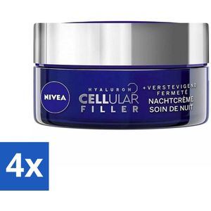 NIVEA - Nachtcrème - CELLular Expert Filler Anti-Veroudering - Voor alle huidtypes - Met Hyaluronzuur & Foliumzuur - Anti-Rimpel & Hydraterend - 50 ml - Voordeelverpakking - 4 stuks