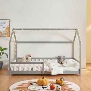 Kinderbed Hesel huisbed met uitvalbeveiliging 120x200 cm grijs [en.casa]