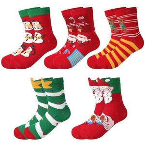 Kerstsokken voor Kinderen - 5 Paar Kleurrijke Sokjes met Grappige Print