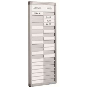 Aanwezigheidsbord 30 personen - RVS - Afwezigheidsbord - Sliders - Presentatiebord - 24x75cm - Nederlands